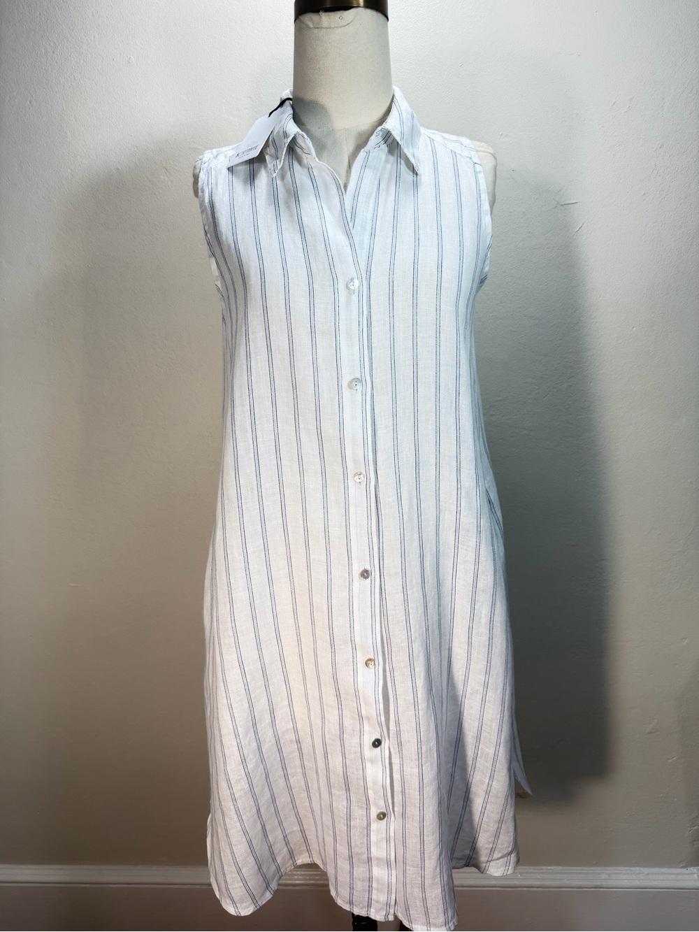 Rosemarine Striped Linen Shirt - White with Navy Stripes